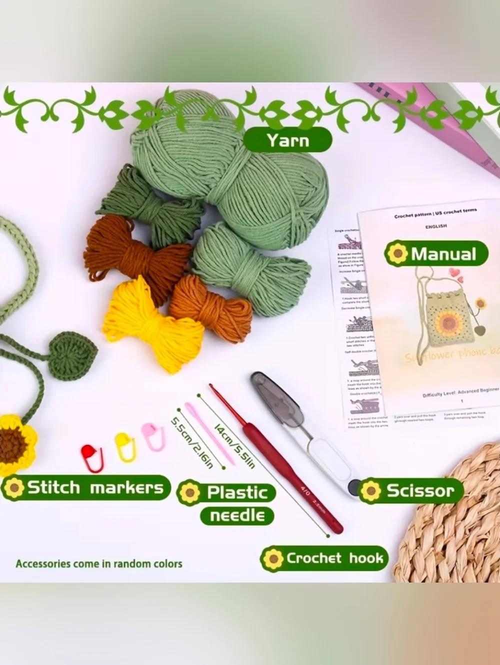 DIY Sunflower Crossbody Phone Bag Crochet For Beginners All Tools Included New